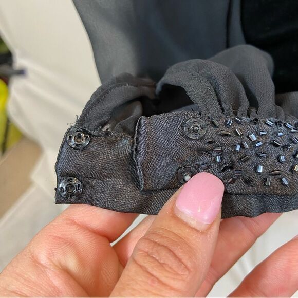 Patra Vintage Black Velvet Blouse with Beaded Neckline Size Medium - Picture 7 of 11